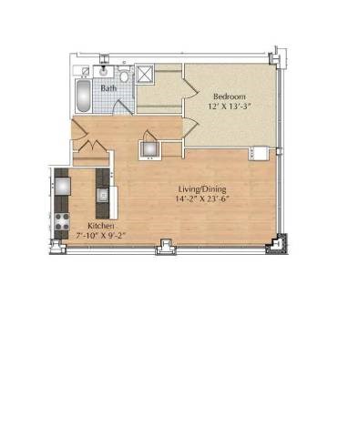 Floor plan for 1 bed, 1 bath