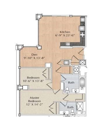 Floor plan for 2 beds, 2 baths