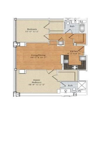 Floor plan for 2 beds, 2 baths