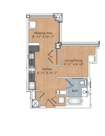 Floor plan for studio, 1 bath
