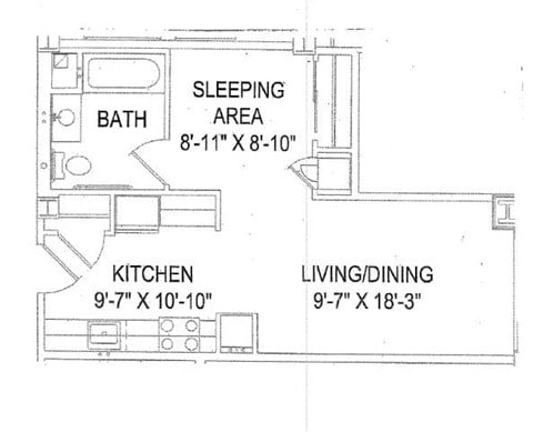 Floor plan for studio, 1 bath