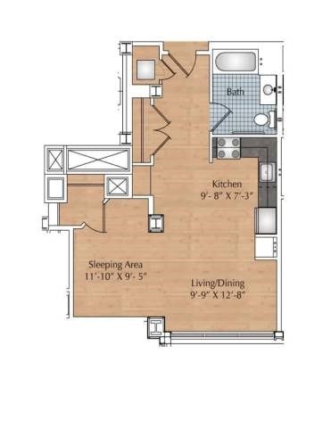 Floor plan for studio, 1 bath