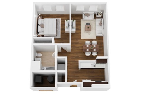 Floor plan for 1 bed, 1 bath, 700 sqft