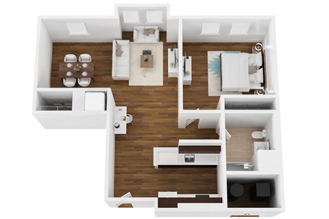 Floor plan for 1 bed, 1 bath, 840 sqft