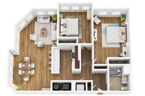 Floor plan for 2 beds, 1 bath, 1100 sqft