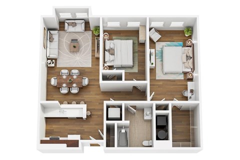 Floor plan for 2 beds, 1 bath, 980 sqft
