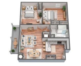 Floor plan for 2 beds, 1 bath, 1162 sqft