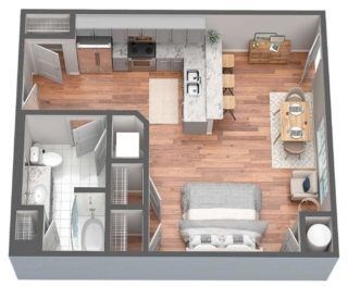 Floor plan for studio, 1 bath