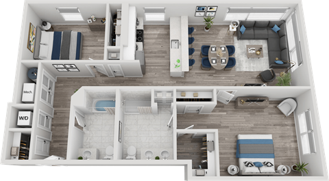 Floor plan for 2 beds, 2 baths, 1117 sqft