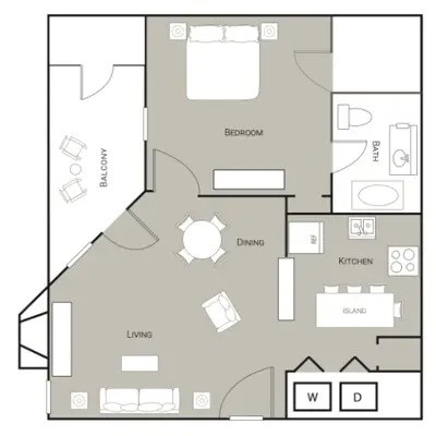 Floor plan for 1 bed, 1 bath, 520 sqft