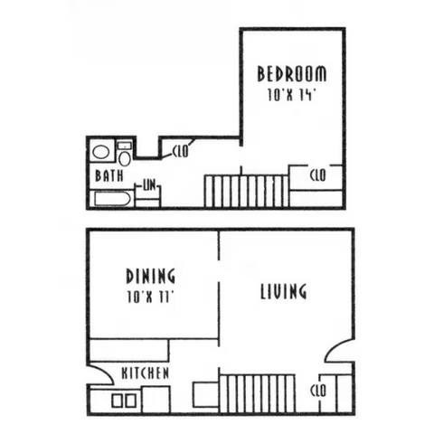 Floor plan for 1 bed, 1 bath, 795 sqft