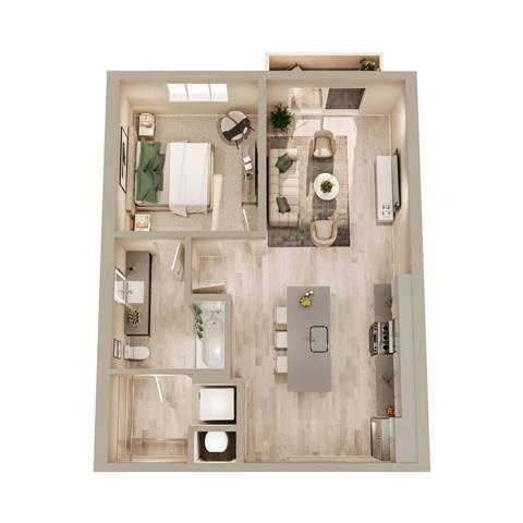 Floor plan for 1 bed, 1 bath, 695 sqft