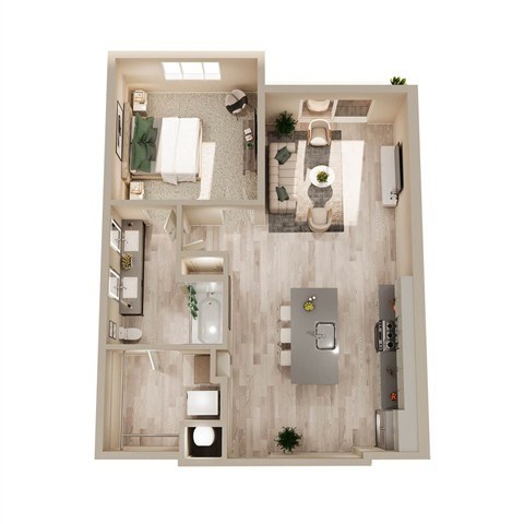 Floor plan for 1 bed, 1 bath, 796 sqft