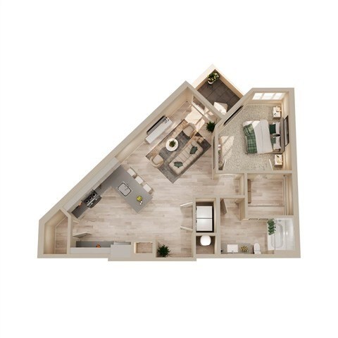 Floor plan for 1 bed, 1 bath, 806 sqft