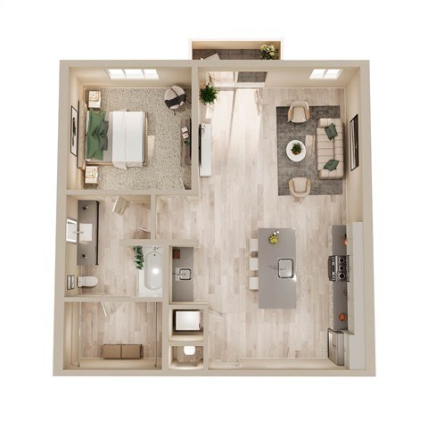 Floor plan for 1 bed, 1 bath, 876 sqft
