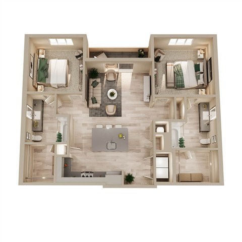 Floor plan for 2 beds, 2 baths, 1080 sqft