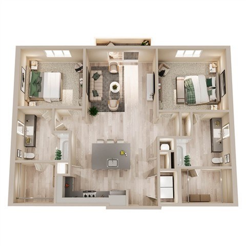 Floor plan for 2 beds, 2 baths, 1205 sqft