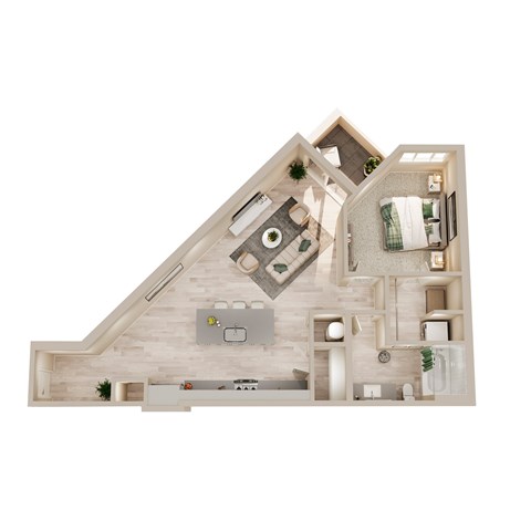 Floor plan for 1 bed, 1 bath, 830 sqft