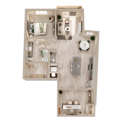 Floor plan for 1 bed, 1 bath, 1069 sqft