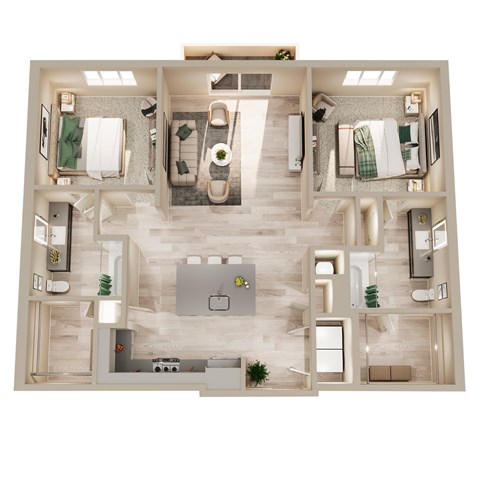 Floor plan for 2 beds, 2 baths, 1145 sqft
