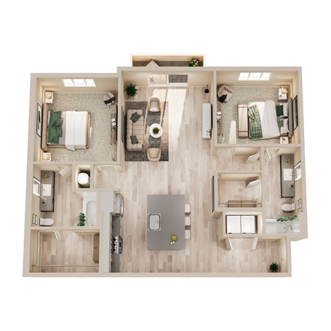 Floor plan for 2 beds, 2 baths, 1190 sqft
