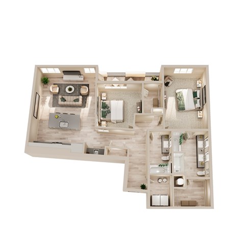 Floor plan for 2 beds, 2 baths, 1269 sqft