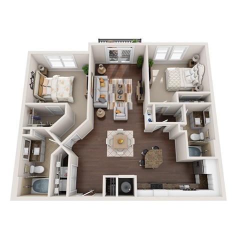 Floor plan for 2 beds, 2 baths, 1242 sqft