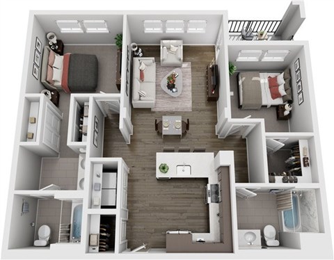 Floor plan for 2 beds, 2 baths, 1064 sqft