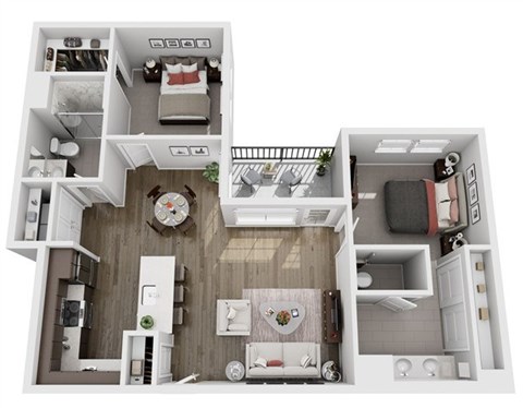 Floor plan for 2 beds, 2 baths, 1097 sqft