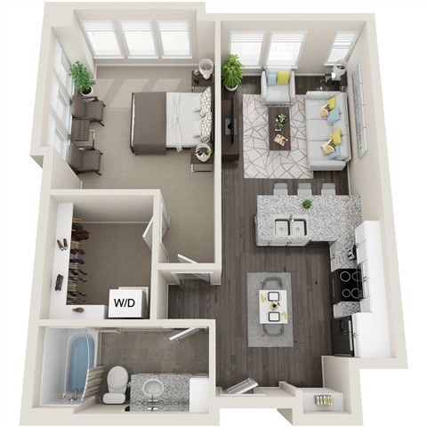 Floor plan for 1 bed, 1 bath, 724 sqft