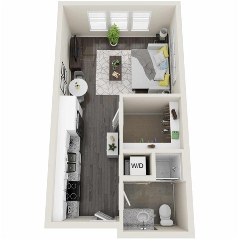 Floor plan for studio, 1 bath, 446 sqft