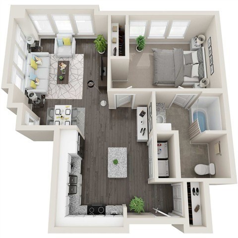 Floor plan for 1 bed, 1 bath, 756 sqft
