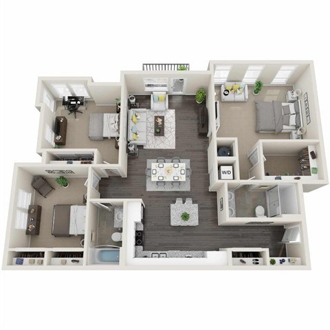Floor plan for 3 beds, 2 baths, 1505 sqft