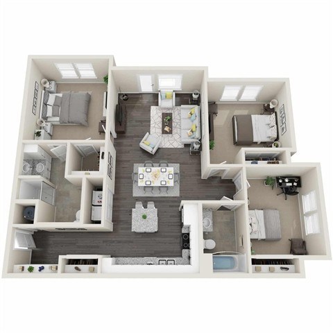Floor plan for 3 beds, 2 baths, 1394 sqft