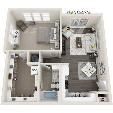 Floor plan for 1 bed, 1 bath, 773 sqft