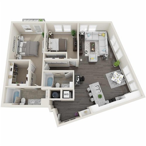 Floor plan for 2 beds, 2 baths, 1199 sqft