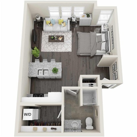 Floor plan for studio, 1 bath, 567 sqft