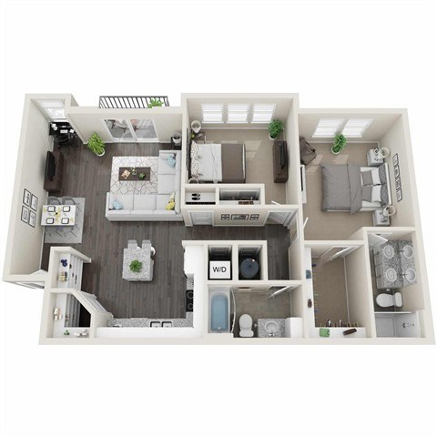 Floor plan for 2 beds, 2 baths, 1138 sqft