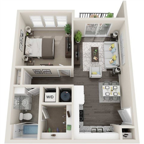 Floor plan for 1 bed, 1 bath, 658 sqft