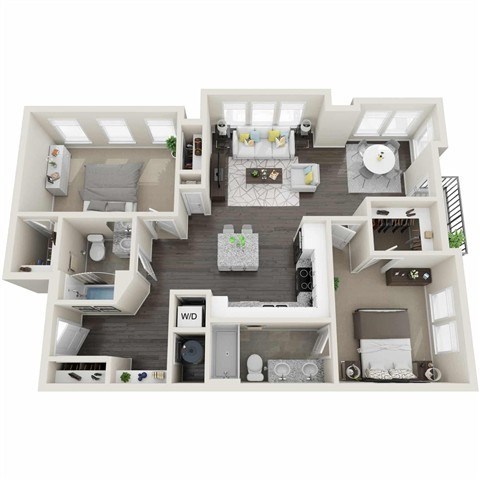 Floor plan for 2 beds, 2 baths, 1167 sqft