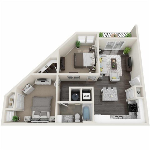 Floor plan for 2 beds, 1 bath, 872 sqft