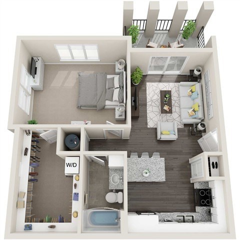 Floor plan for 1 bed, 1 bath, 850 sqft