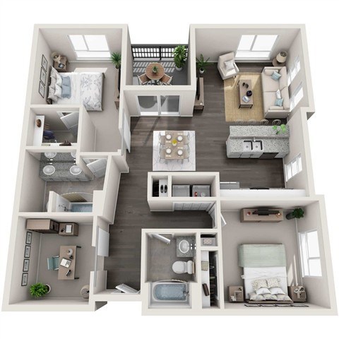 Floor plan for 2 beds, 2 baths, 1186 sqft