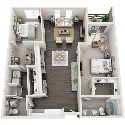 Floor plan for 2 beds, 2 baths, 1146 sqft
