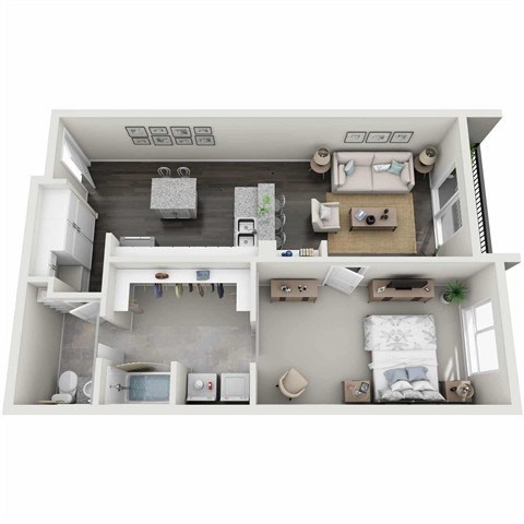 Floor plan for 1 bed, 1 bath, 754 sqft