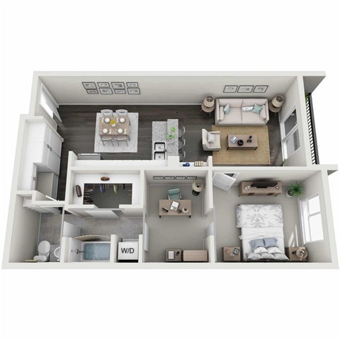 Floor plan for 1 bed, 1 bath, 771 sqft