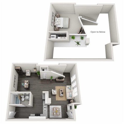 Floor plan for 1 bed, 1 bath, 1057 sqft