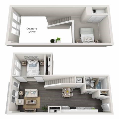 Floor plan for 2 beds, 1 bath, 930 sqft