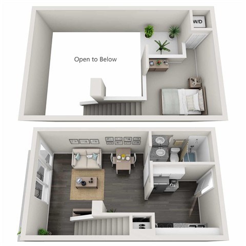 Floor plan for 1 bed, 1 bath, 611 sqft
