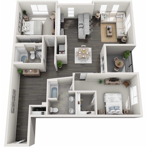 Floor plan for 2 beds, 2 baths, 1212 sqft
